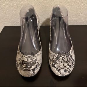 Tory Burch, Amy ￼Snake Black, White, Gray ￼Block Pump Size 8